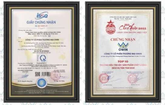 Chứng nhận chất lượng thanh nhôm Owin